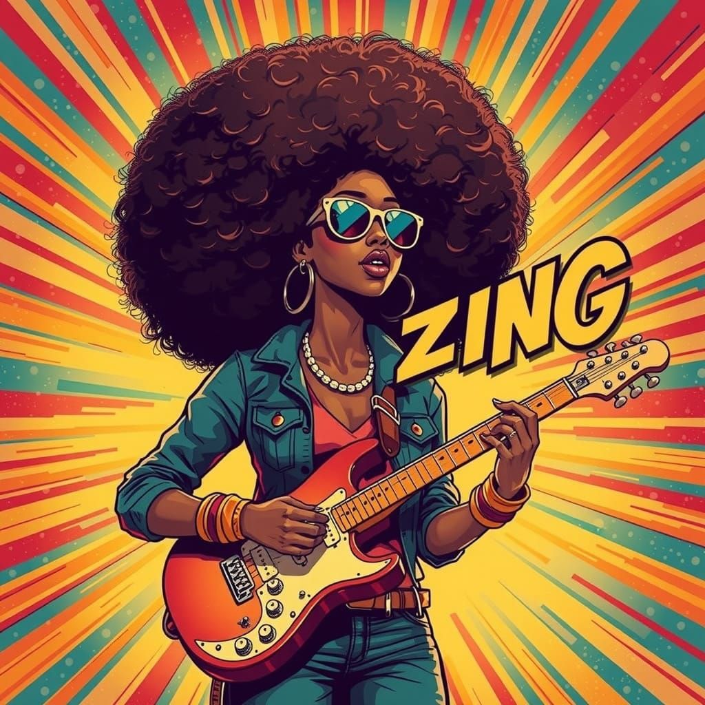 Vibrant Pop Art Portrait of a Young Girl Rocking an Electric...