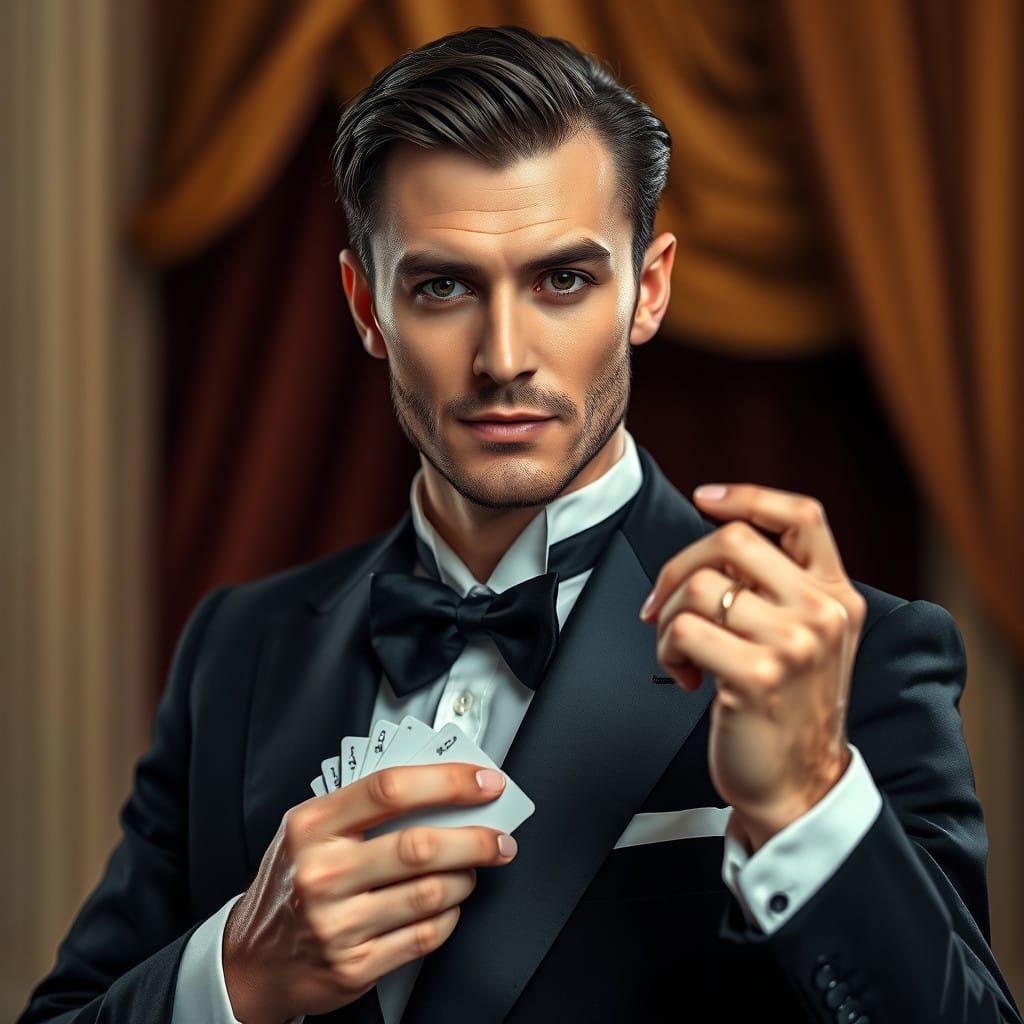 Suave Magician Reveals Mystical Aura in Close-Up Portrait