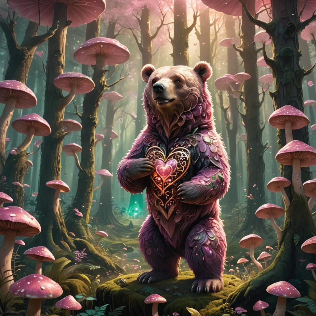 Mystical Heart Bear in Enchanted Forest Concept Art
