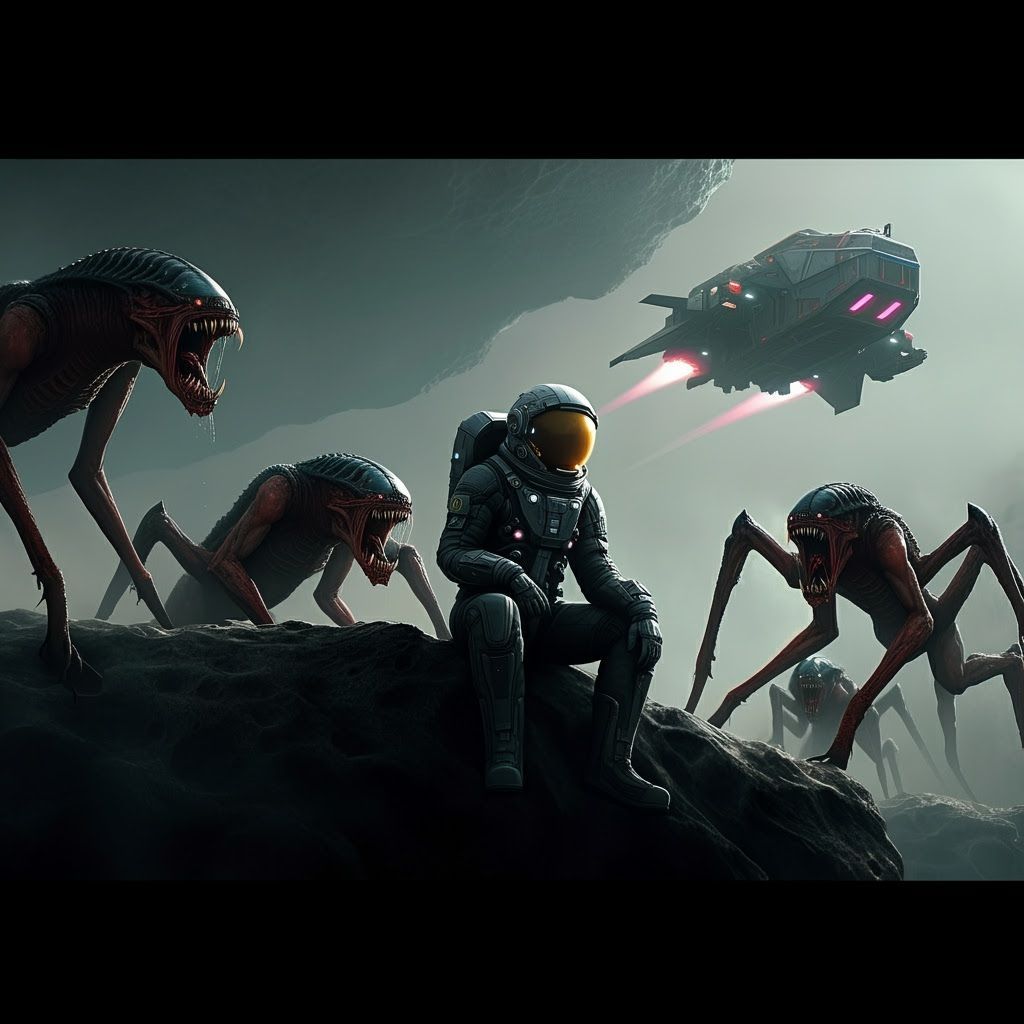 Astronaut Defends Asteroid in Cyberpunk Style