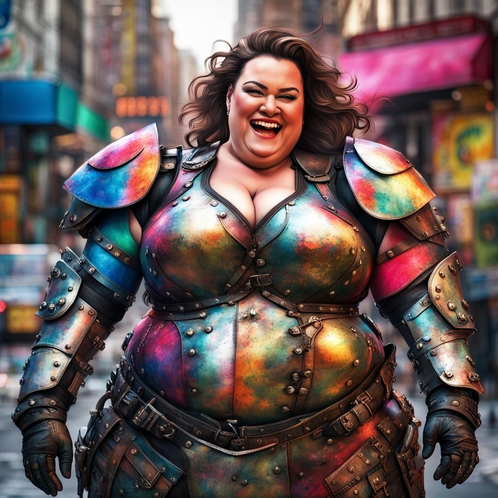 Curvy Heroine in Recycled Armor, Watercolor Style