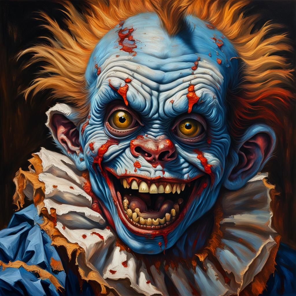 Zombie Monkey Clown Toddler Portrait in Oil