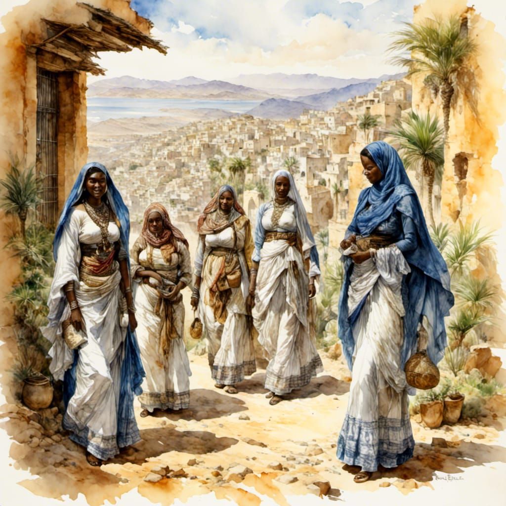 Algerian Black Women in Watercolor Style, 1870s