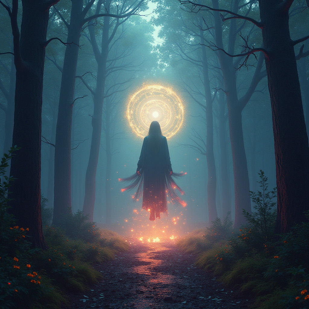 Astral Projection in Mystical Forest: Digital Art