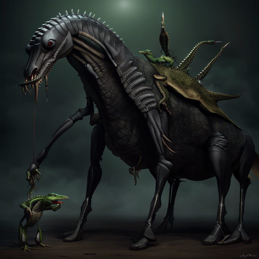Undead Crocodile-Horse Hybrid in Dark Fantasy Style
