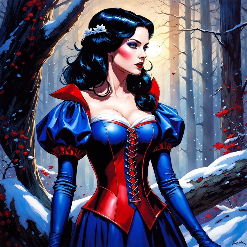 Gothic Snow White in Forest, Splash Art Style