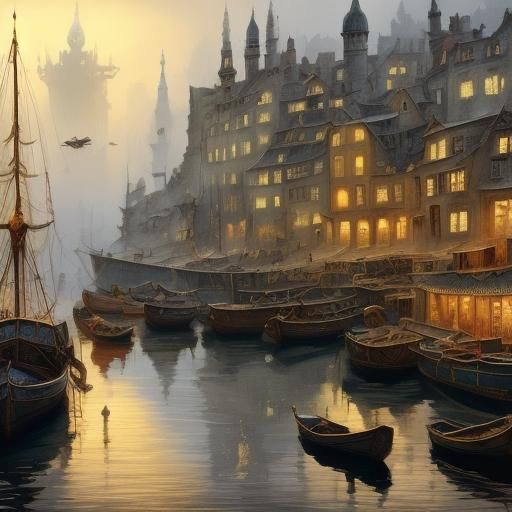 Whimsical Harbour of Ankh Morpork Illustration