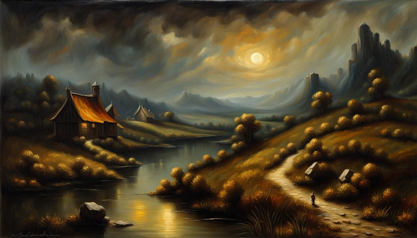 Bewitching Landscape: An Oil Painting in Rembrandt Style