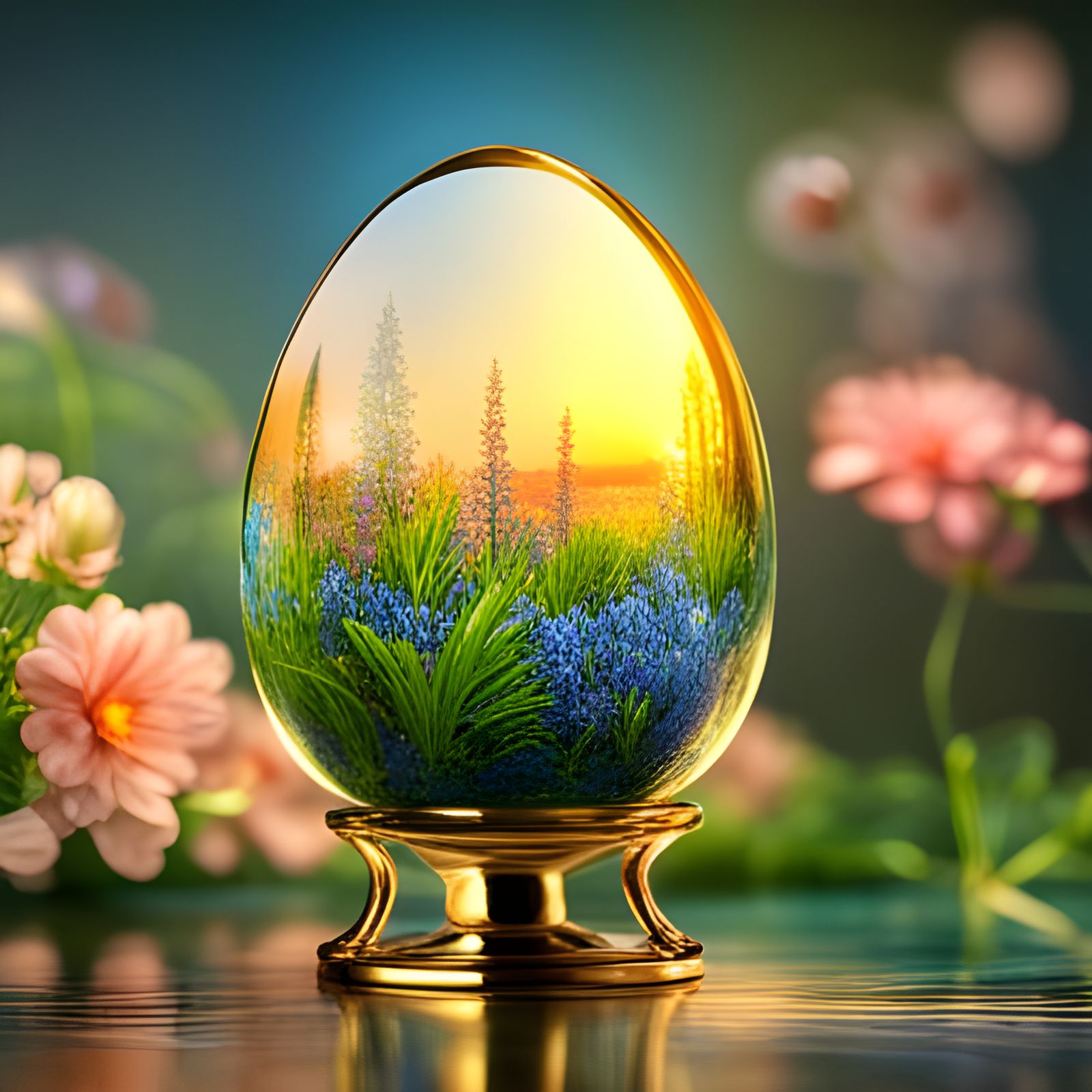 Glass Faberge Egg in Floral Field