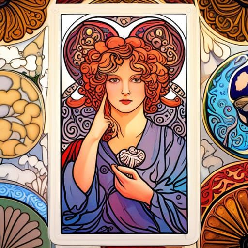 Mushroom Angel Tarot Card in Art Nouveau Style