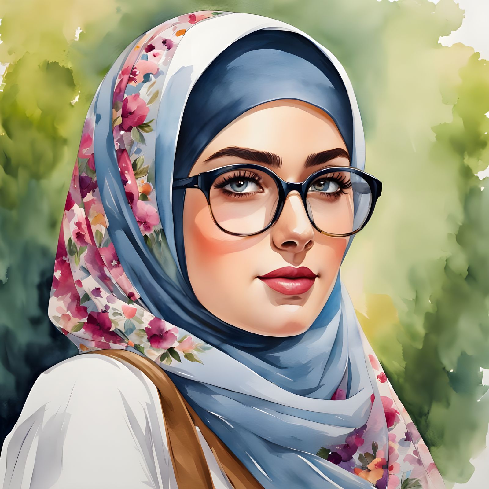 German Student in Hijab: Watercolor Portrait