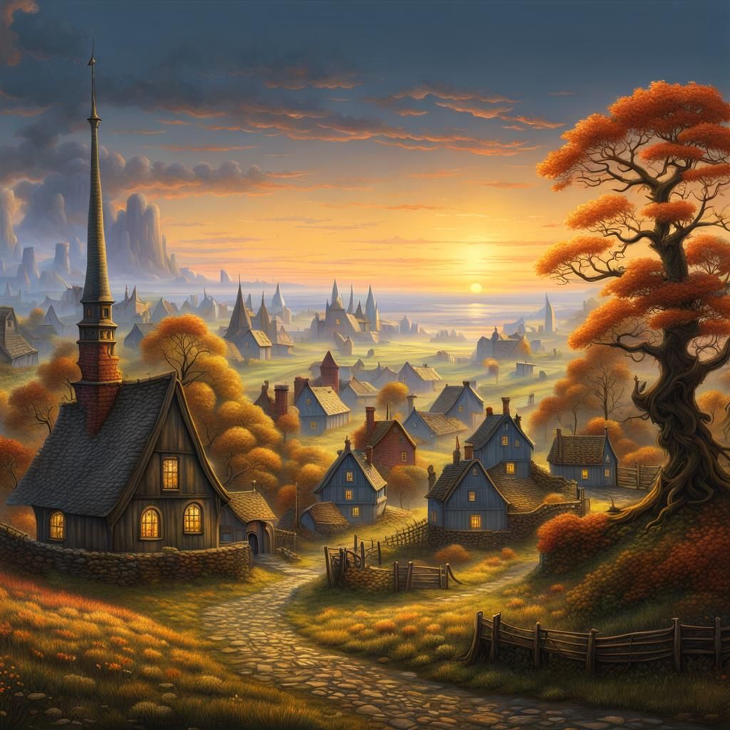Mystical Quaint Village in Romantic Style
