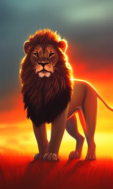Fiery Lion in Hyperrealistic Fantasy Art