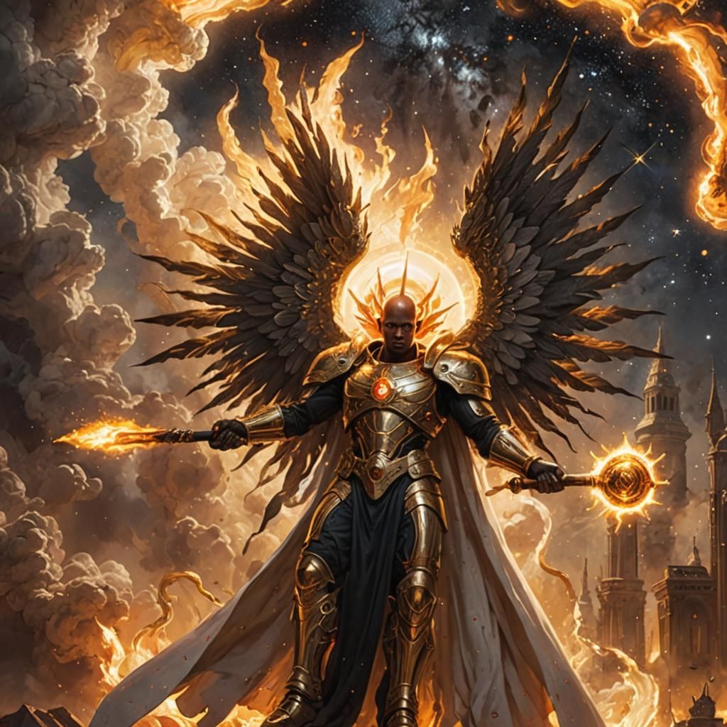 Majestic Space Angel in Ebony Skin with Eyes of Flame