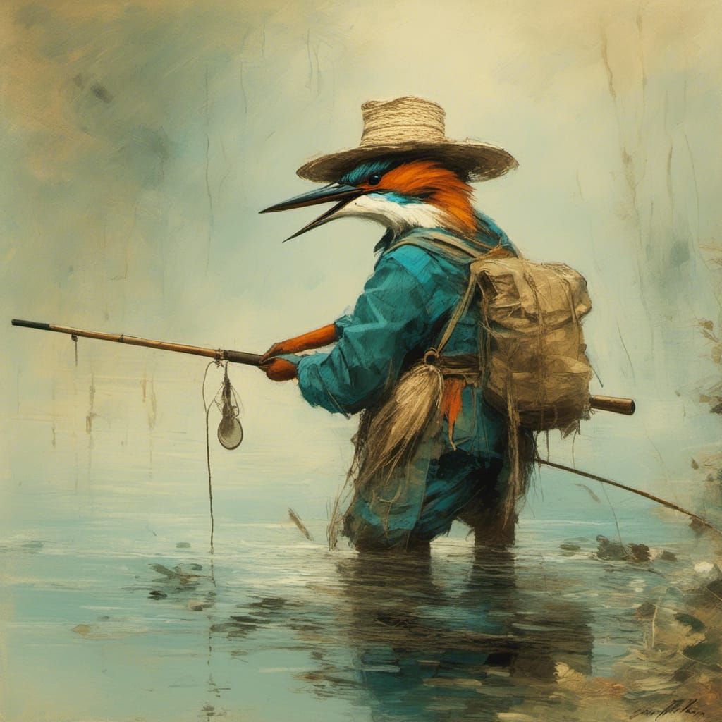 Kingfisher Bird as Fisherman in River