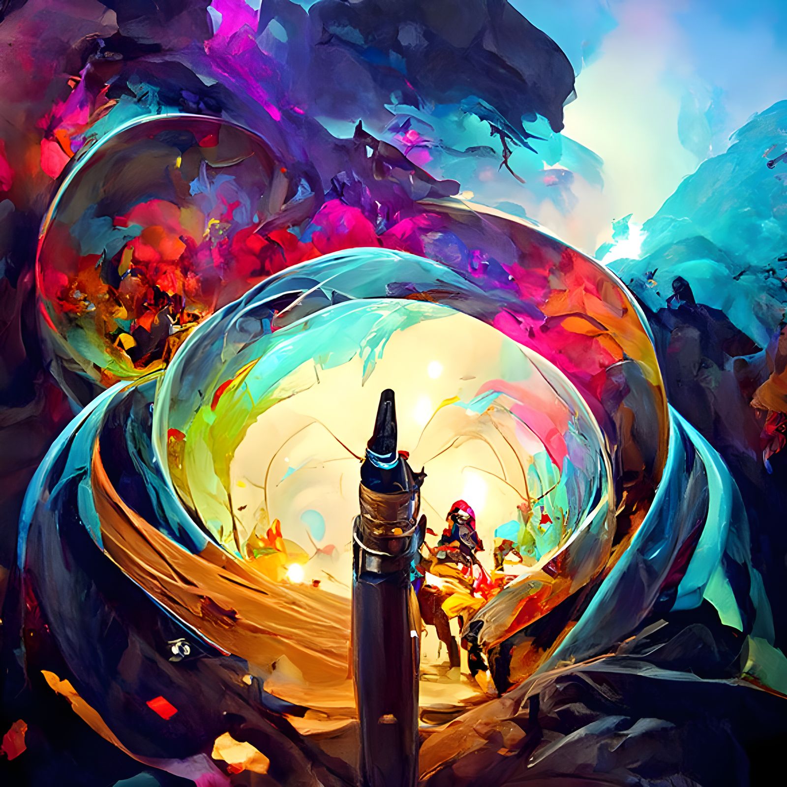 Hyperrealistic Time Tunnel in Calligraphy Ink Style