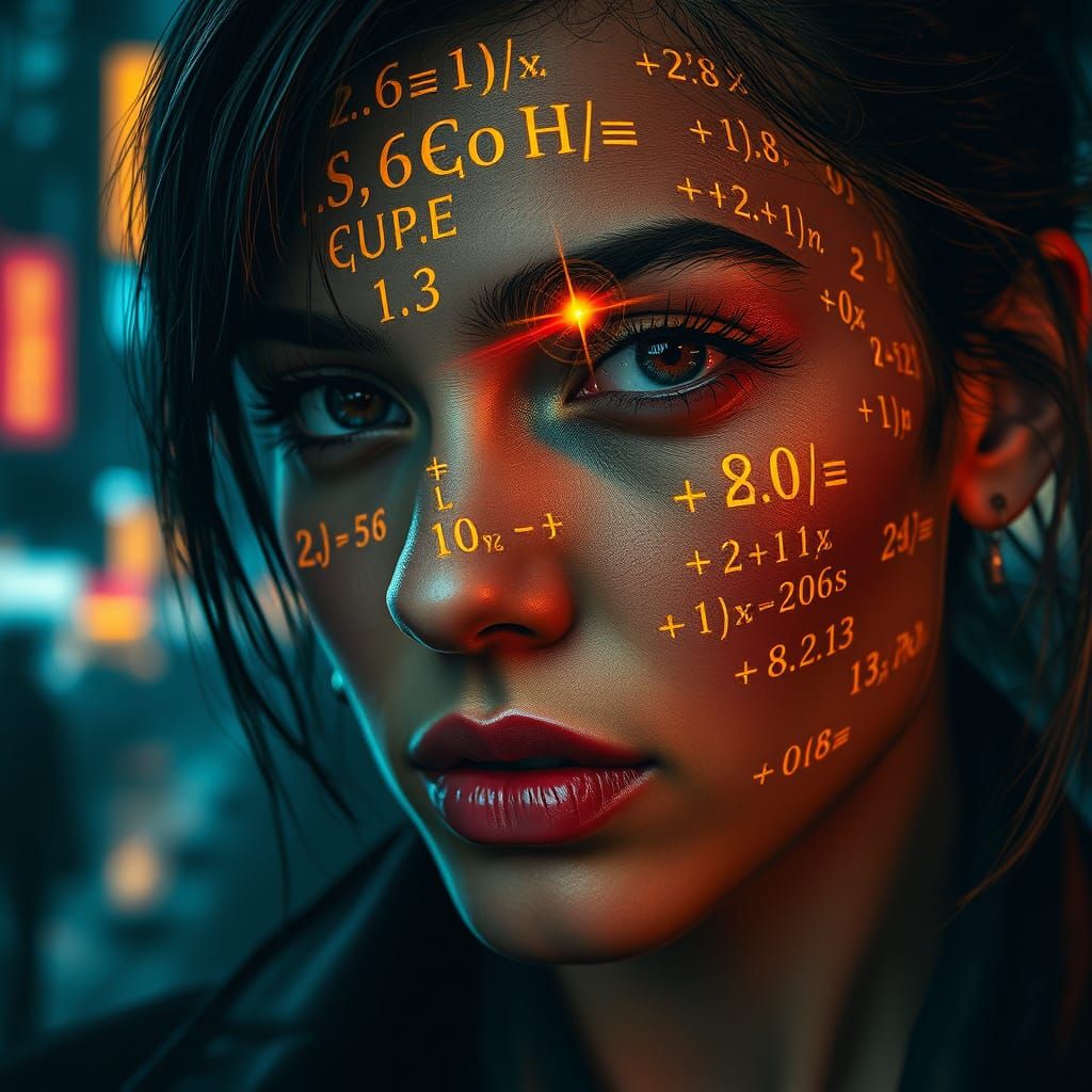Cyberpunk Portrait with Holographic Equations