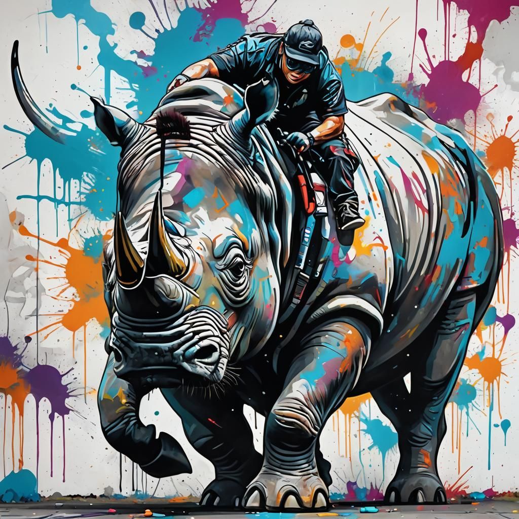 Graffiti Rhino Rider in Polychromatic Colors