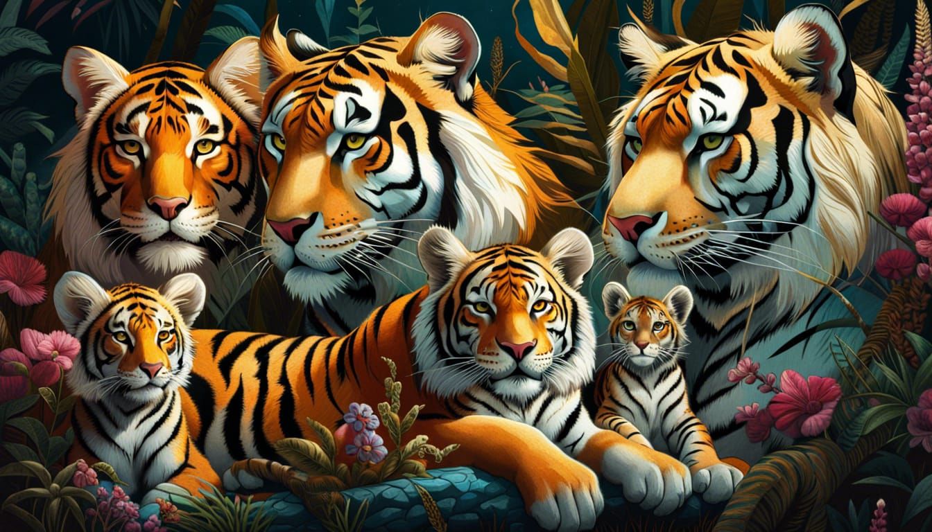 Fantasycore Tiger Family Portrait in 8K