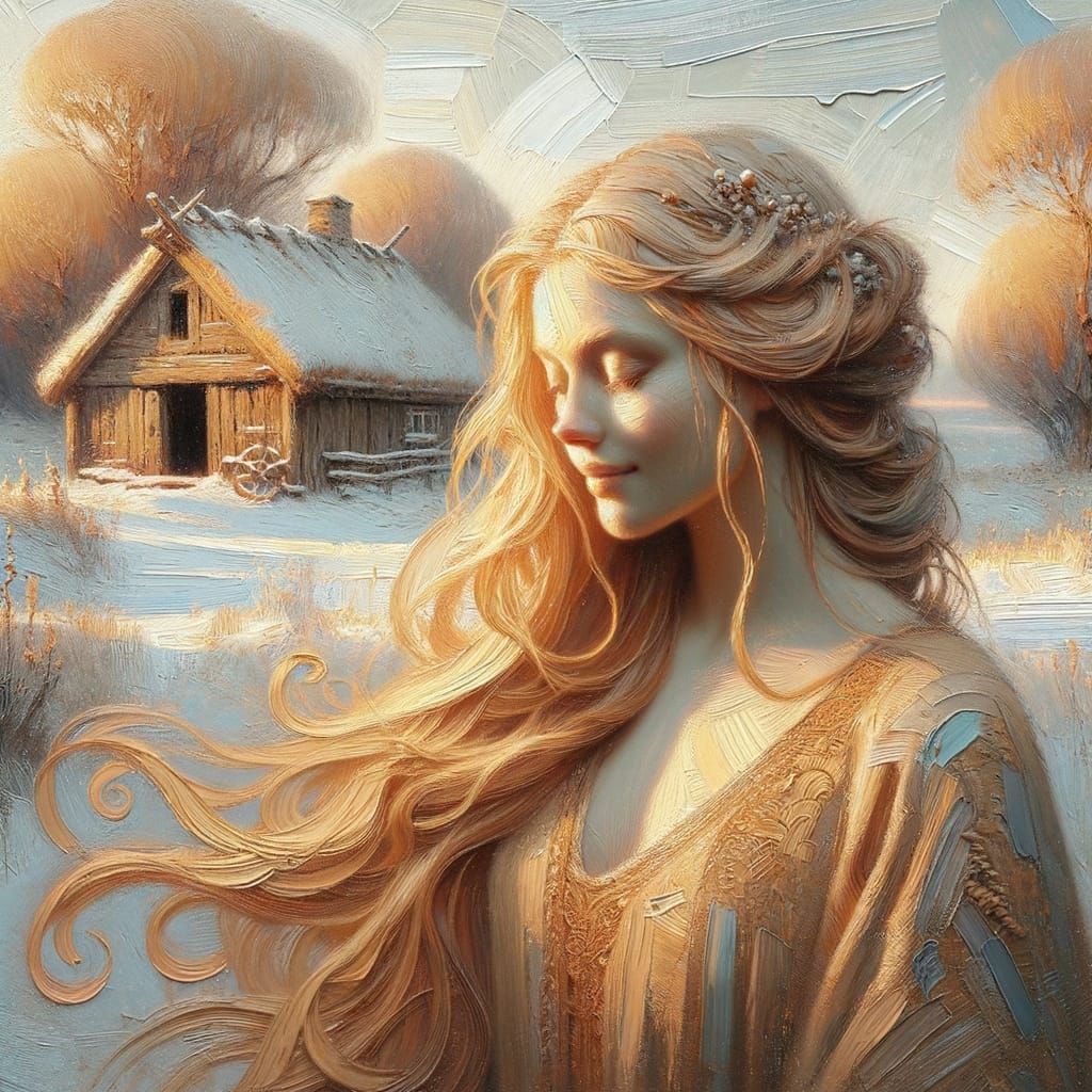 Norse Goddess in Winter, Impasto Painting