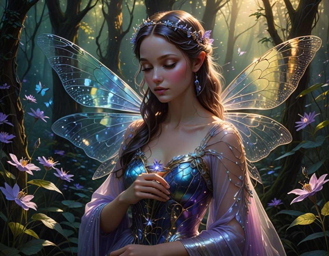 Surrealist Fairy in Icy Blues and Silvers