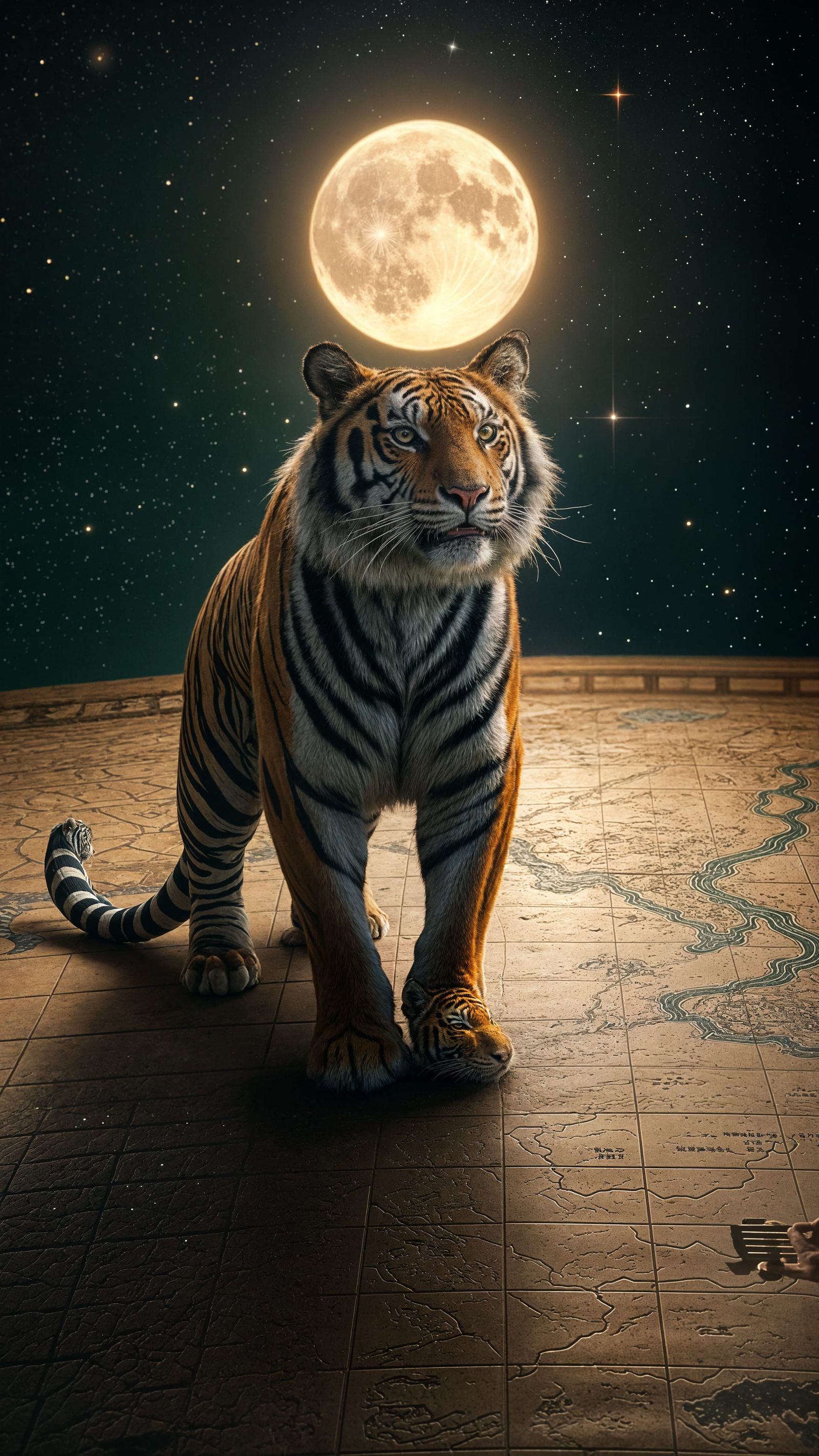 Cinematic Zodiac Tiger with Constellations and Moon