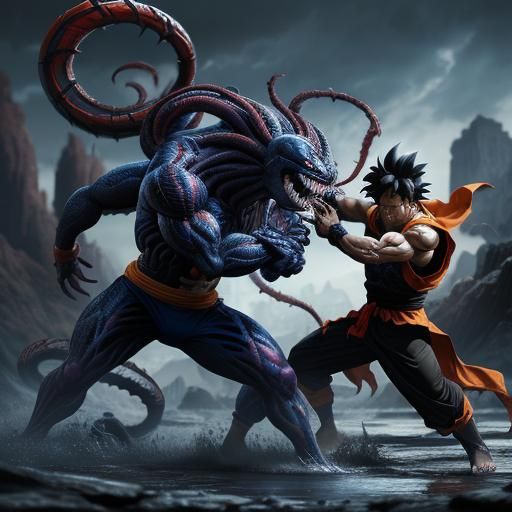 Goku vs Venom: Detailed Fantasy Concept Art