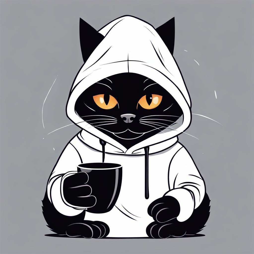 Halloween Cat Welcoming Trick-or-Treaters with Coffee