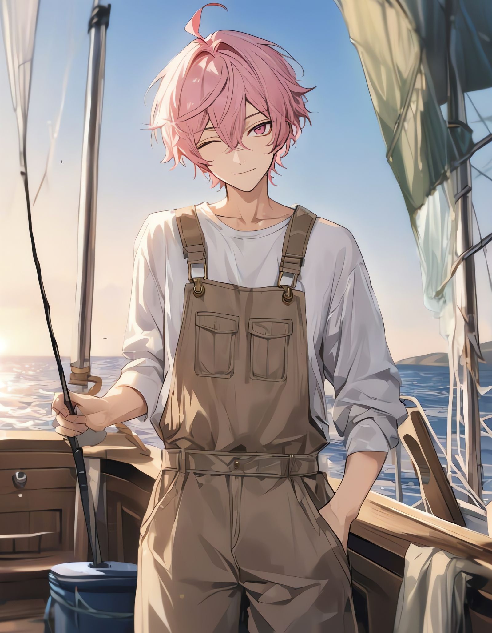 Charming Cowboy Fisherman Smiles Out at the Ocean