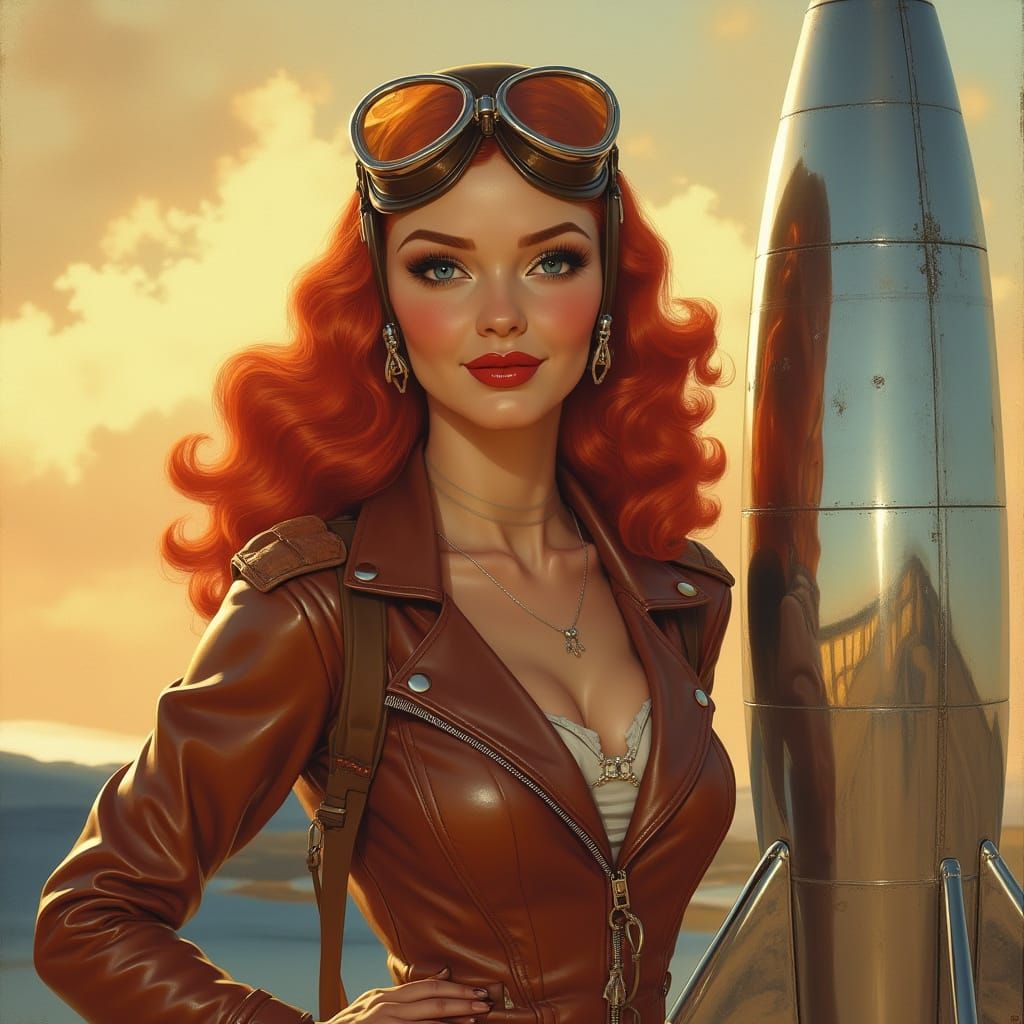 Sultry 1940s Pin-Up Girl Embarks on Futuristic Adventure
