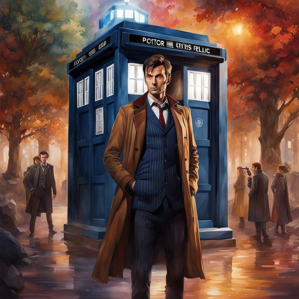 Doctor Who and Tardis Watercolor Illustration