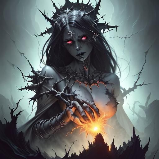 Imposing Dark Angel Over Ruined City