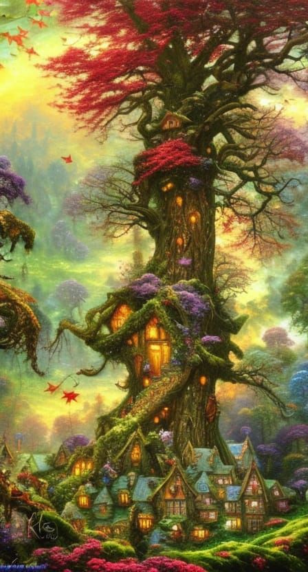 Fairy Village in Tree, Vivid Matte Painting