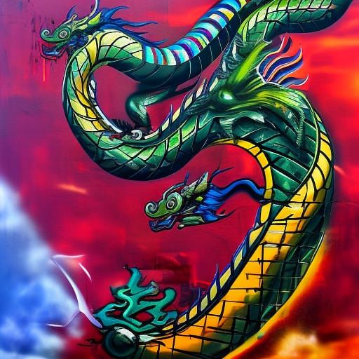 Tower with dragon serpent curled around it
