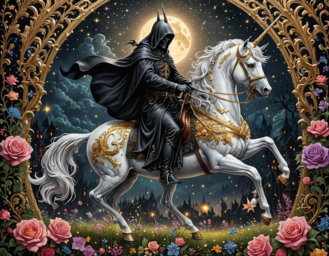 Grim Reaper Rides a Sparkling Unicorn