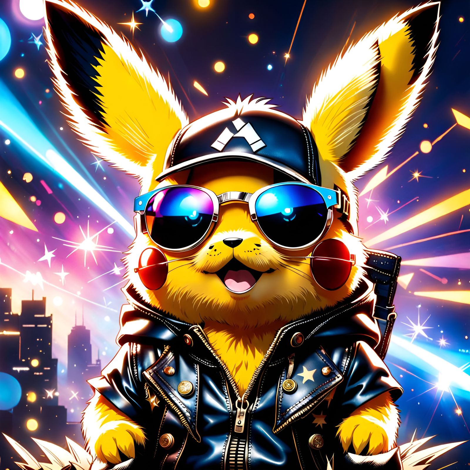 Pikachu in Sunglasses and Leather Jacket
