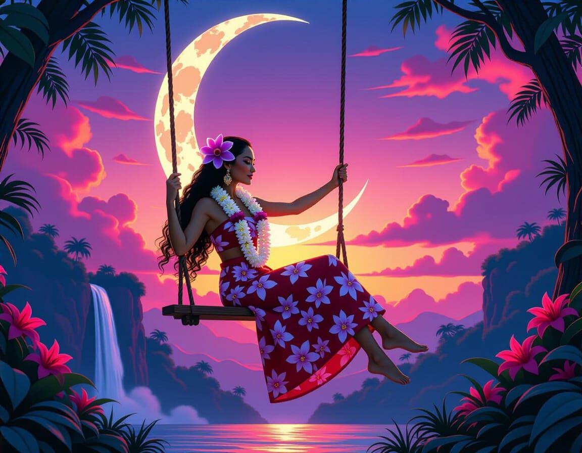 Hawaiian Hula Dancer on Crescent Moon Swing