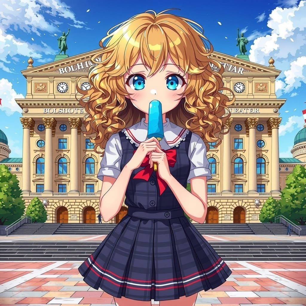 Anime Schoolgirl Enjoys Ice Cream at Bolshoi Theater