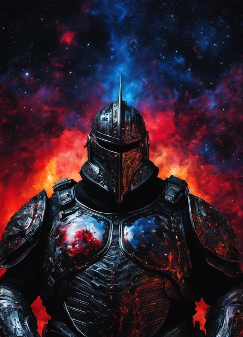 Ominous Black Bear in Mirrored Armor Portrait