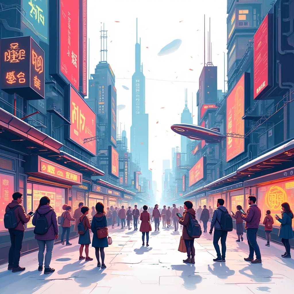 Futuristic Cityscape in Vibrant Vector Style