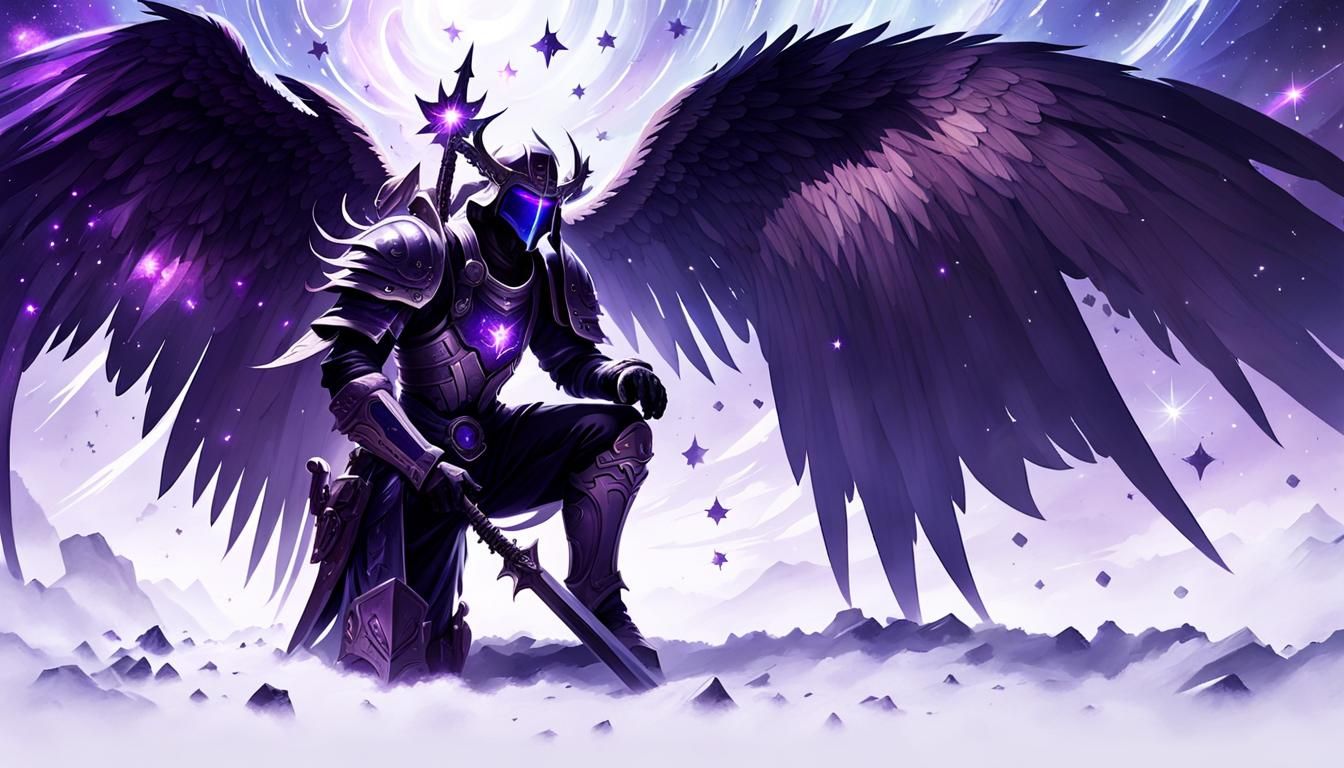 Dark Armored Angel in Cosmic Fantasy Style