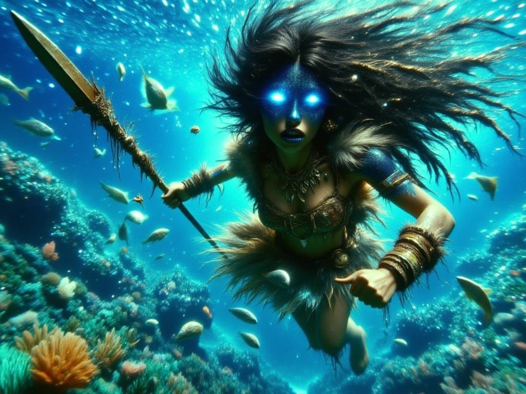 Hyper-Realistic Prehistoric Latina in Vibrant Oceanic Settin...