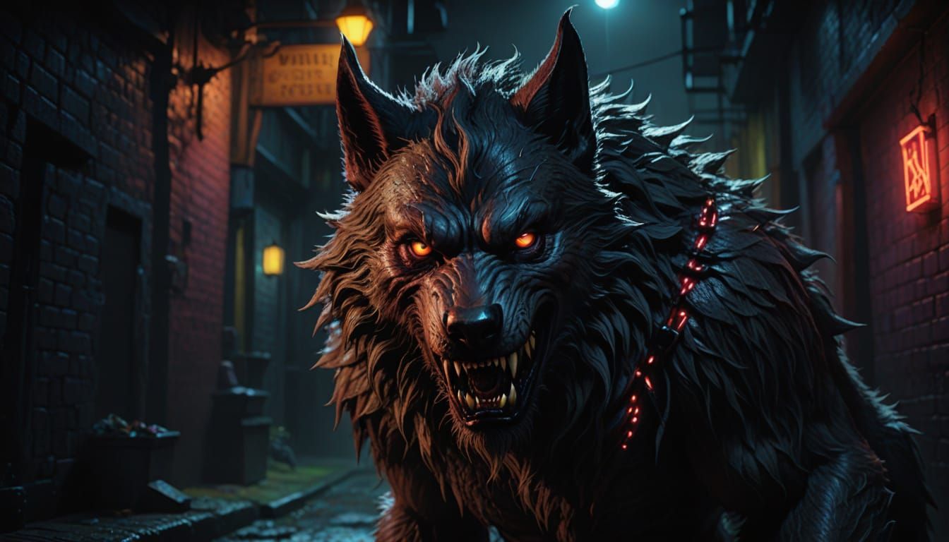 Werewolf in Dark Alley: Hyper-Realistic Digital Art