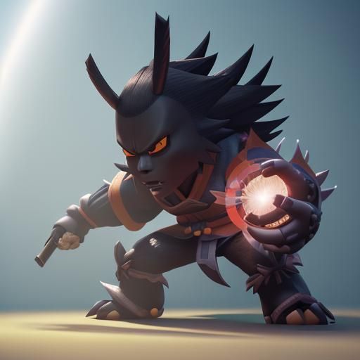 Samurai Versus Pokémon in Christmas Town: 3D Digital Art