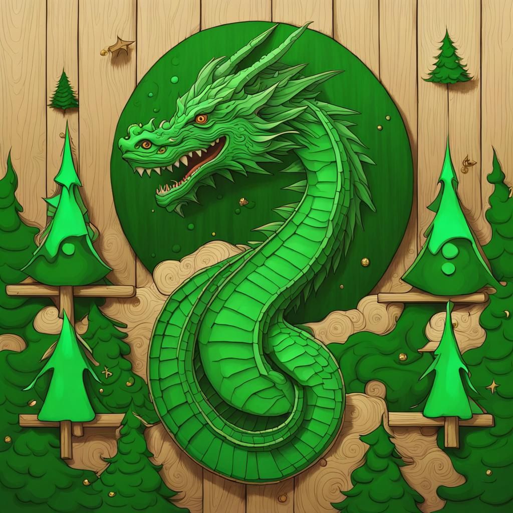 Festive Abstract Art: Christmas, Dragon, and Bitcoin
