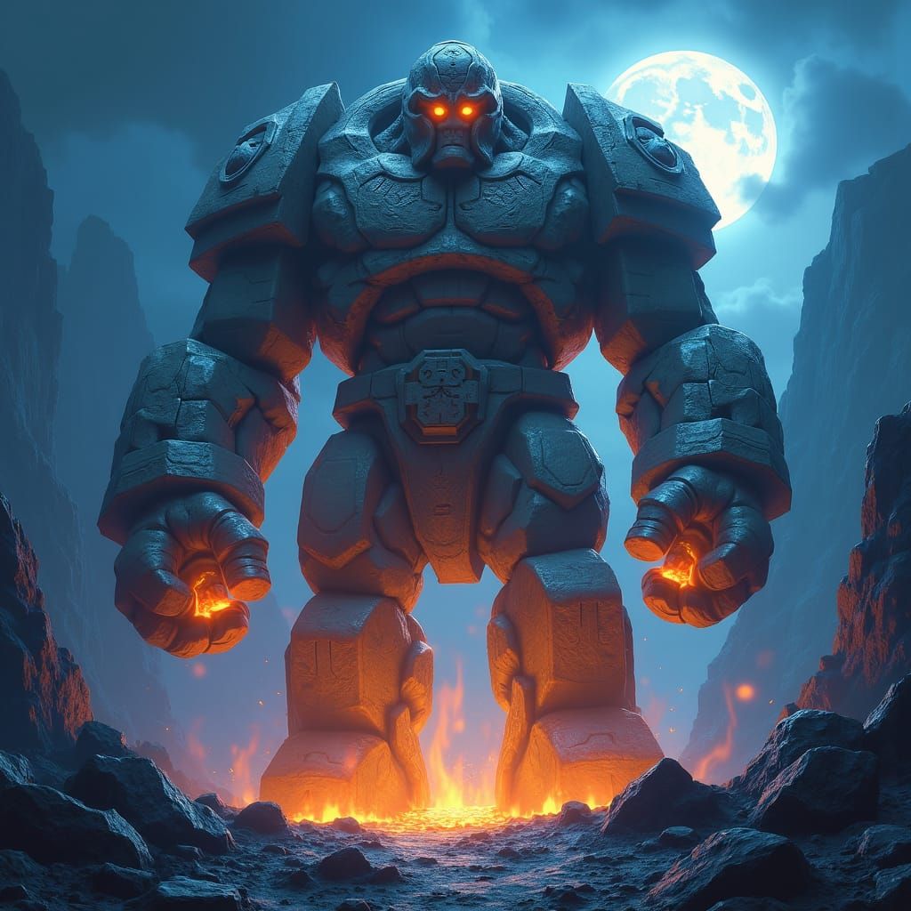 Stone Golem Rising: A Dark Fantasy Matte Painting