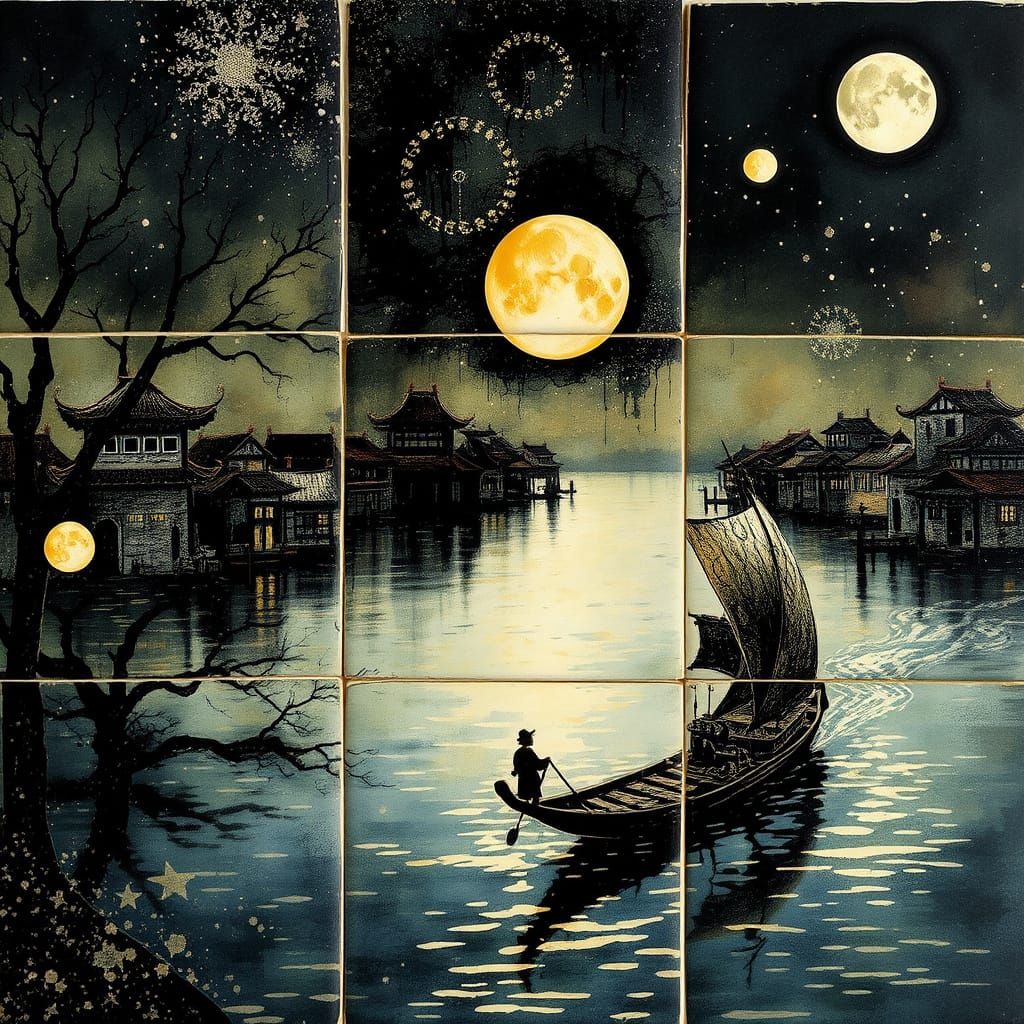 Chinese Junk Sailing: Dreamscape in Ink