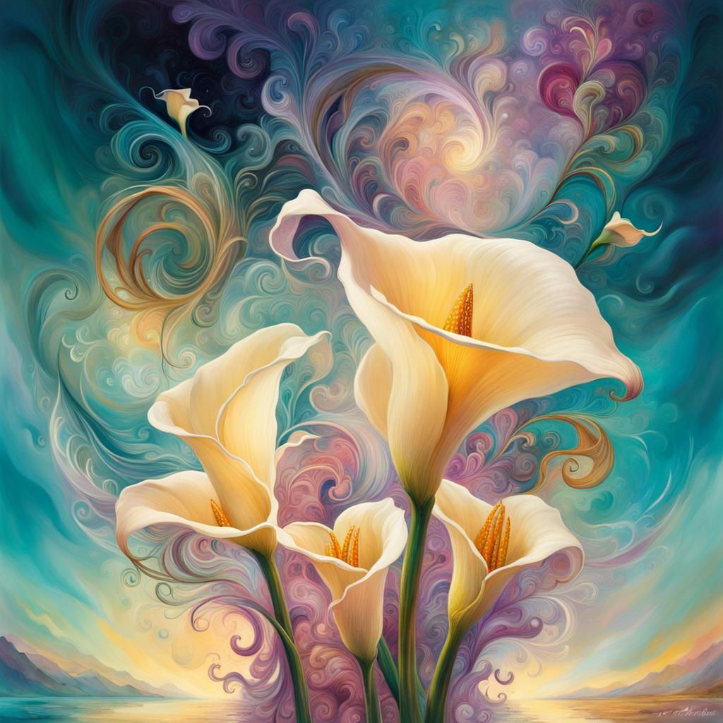 Elegant Calla Lilies in Magical Fantasy Style