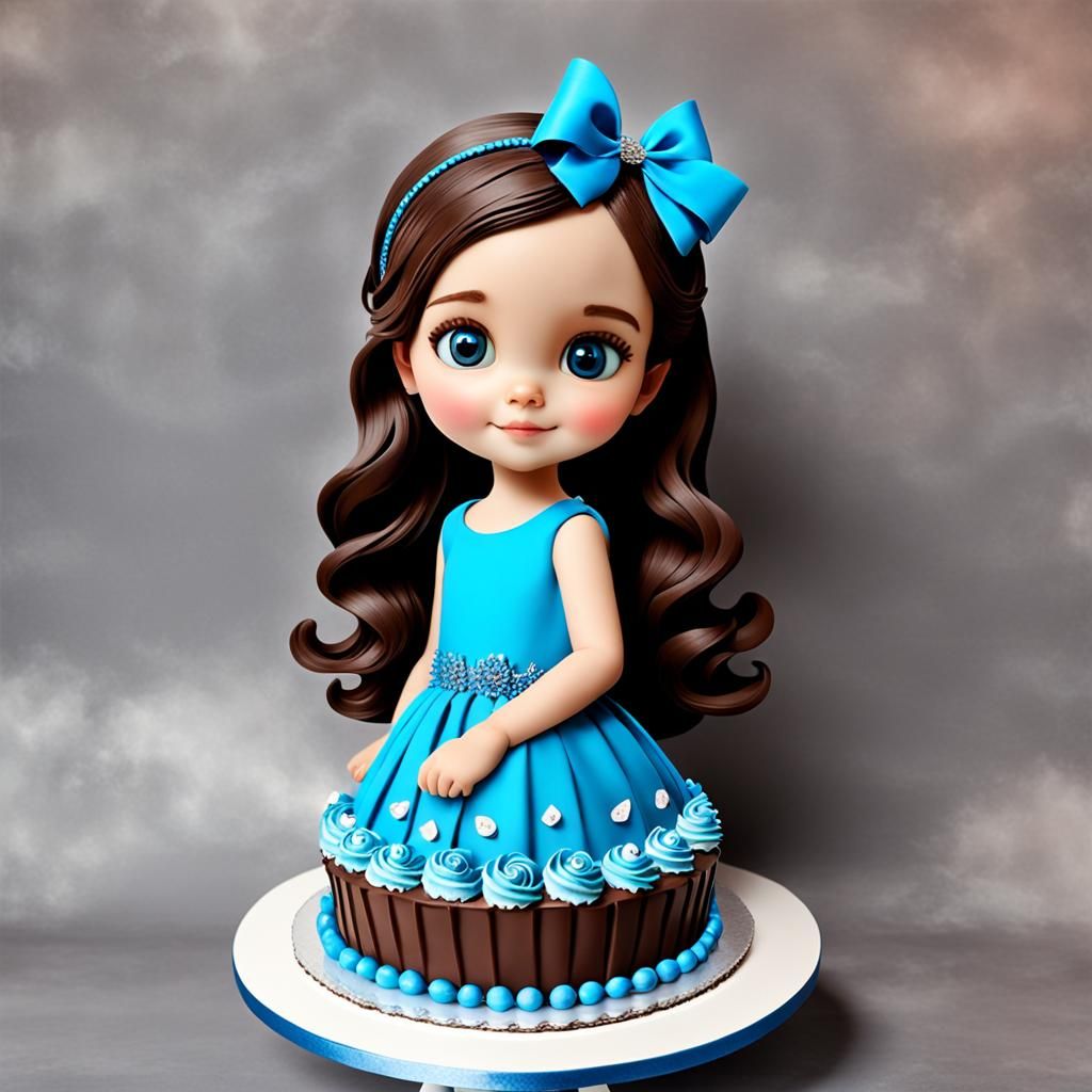 Beautiful Girl Holding a 3D Birthday Cake