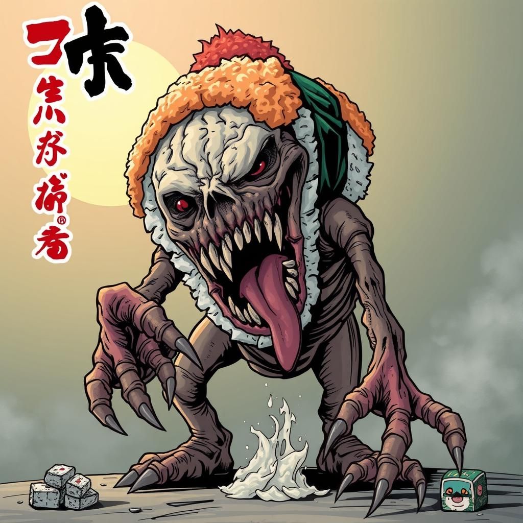 Undead Sushi Monster in Manga Horror Style